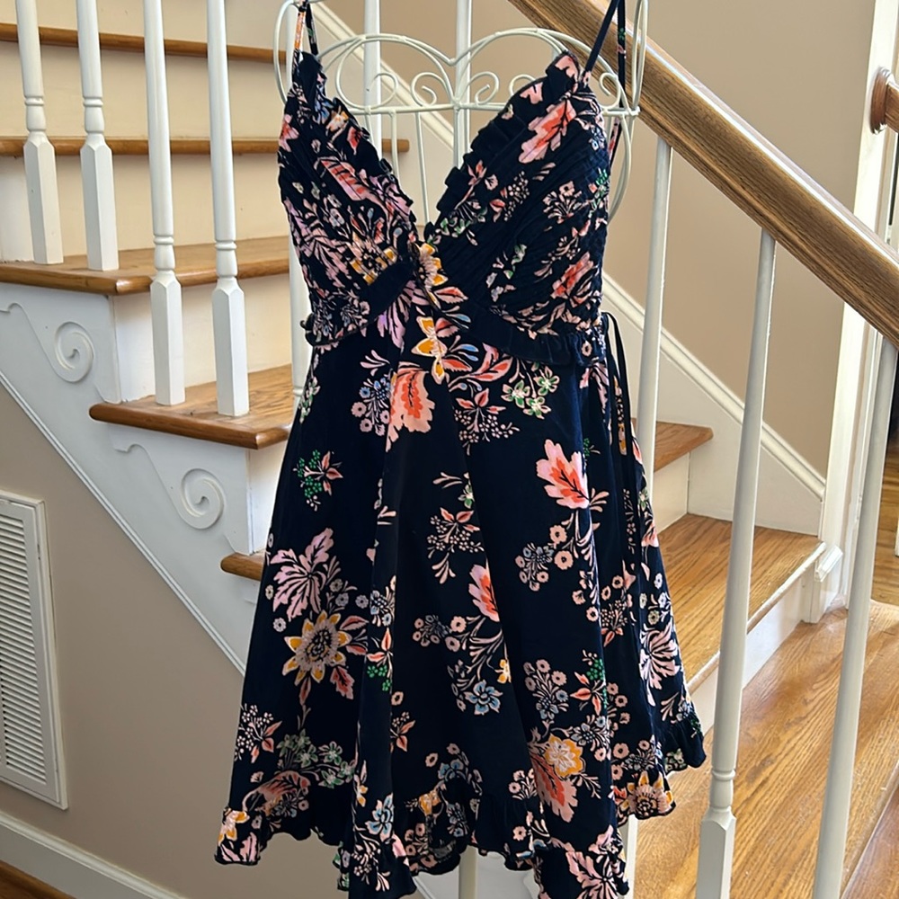 Free people dress corduroy floral print navy size small